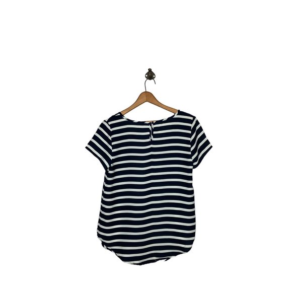 Anthropologie Small‎ S Japna Navy White Striped Crepe Front Pocket Blouse Top - Picture 2 of 3